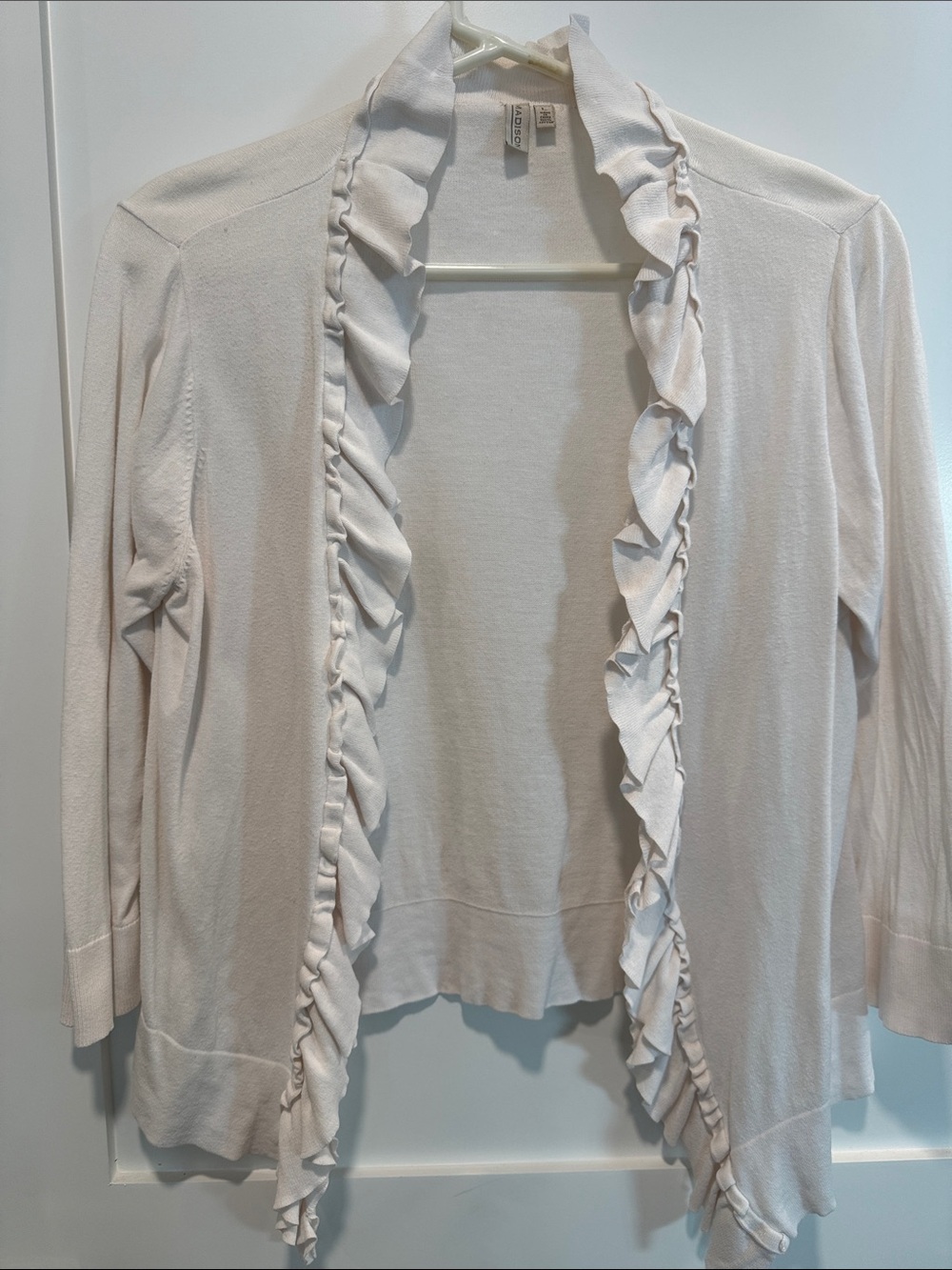 Light weight Open-Front Ruffle Cardigan Sweater - Light Cream